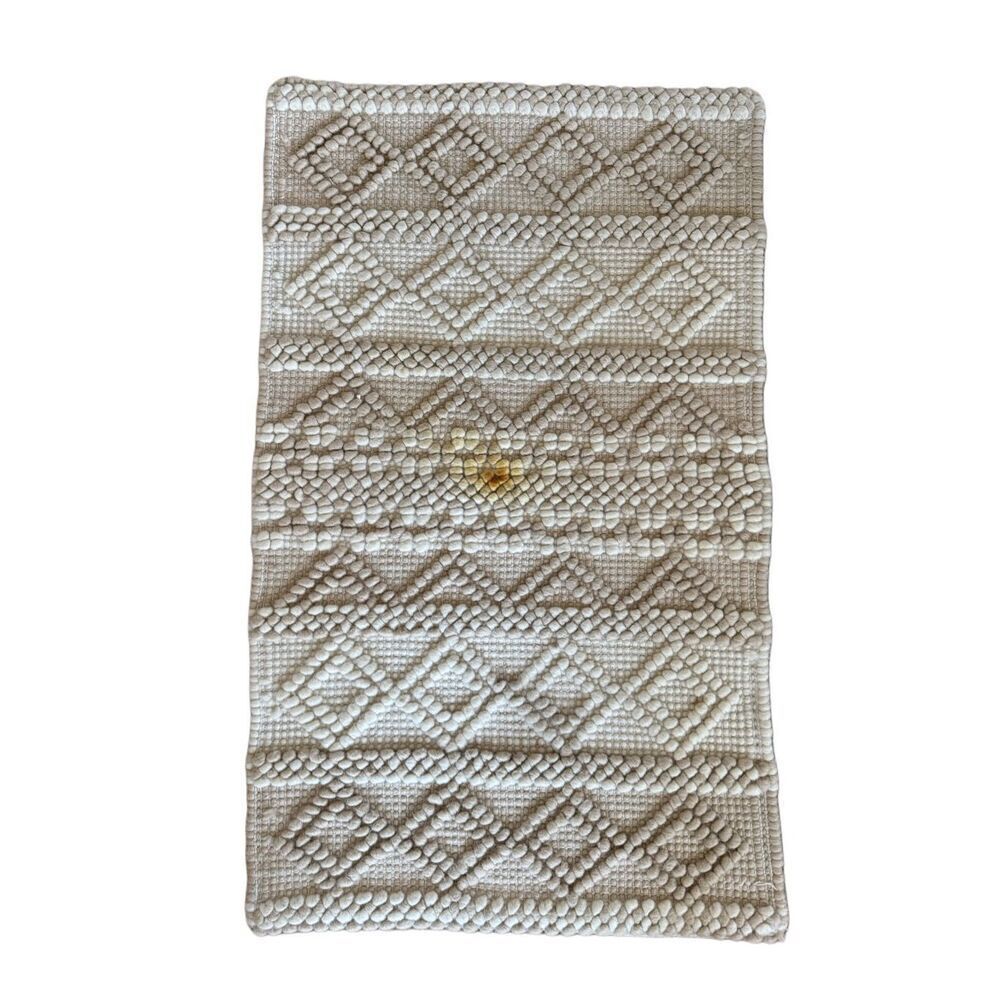Boho cream textured entry way rug pin pom diamond tight woven geometric mat